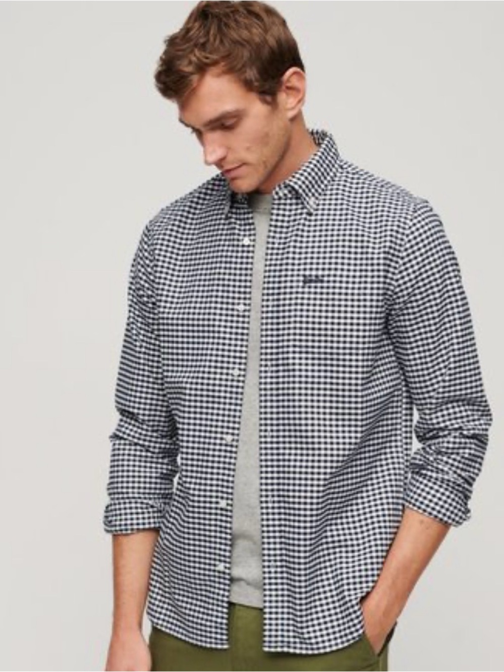 Faconnable Blue and White Checkered Button Down Shirt Size L